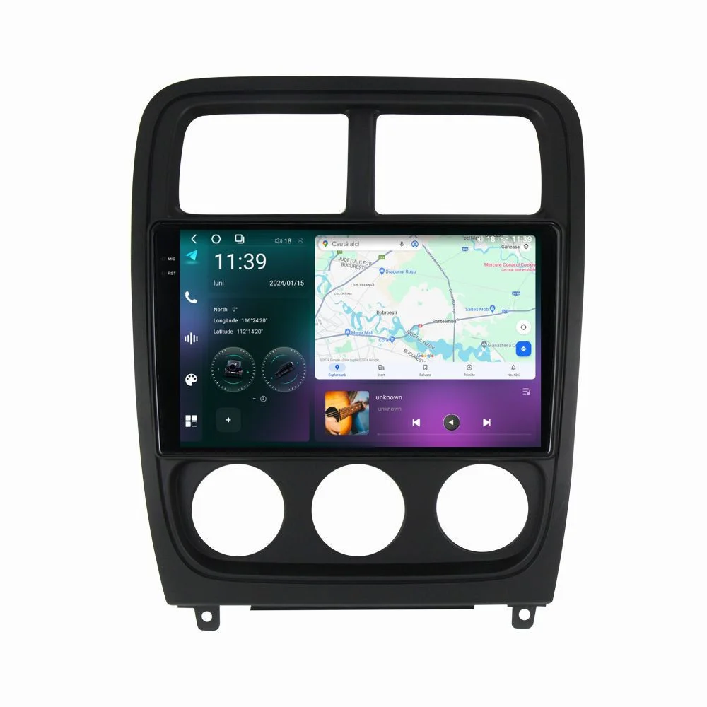 Navigatie dedicata cu Android Dodge Caliber 2010 - 2012, 12GB RAM, Radio GPS Dual Zone, Display 2K QLED 9.5" Touchscreen, Internet Wi-Fi si slot SIM 4G, Bluetooth, MirrorLink, USB