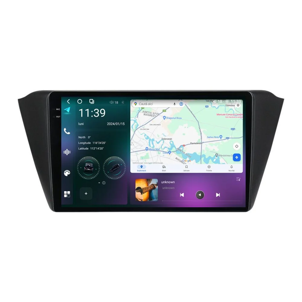Navigatie dedicata cu Android Skoda Fabia III 2014 - 2021, 12GB RAM, Radio GPS Dual Zone, Display 2K QLED 9.5" Touchscreen, Internet Wi-Fi si slot SIM 4G, Bluetooth, MirrorLink, USB