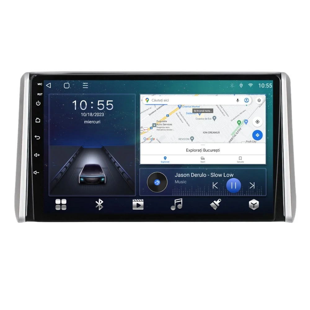 Navigatie dedicata cu Android Toyota Rav4 V dupa 2018, 2GB RAM, Radio GPS Dual Zone, Display HD QLED 10" Touchscreen, Internet Wi-Fi si slot SIM 4G, Bluetooth, MirrorLink, USB